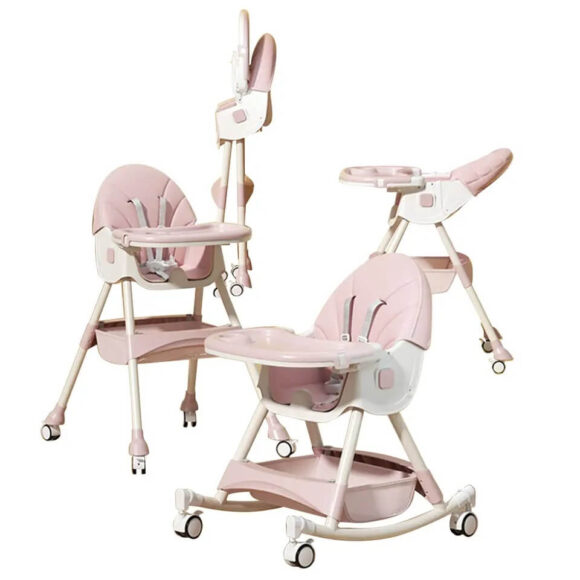 Scaun de masa multifunctional Little Mom cu functie balansoar Funny Pink